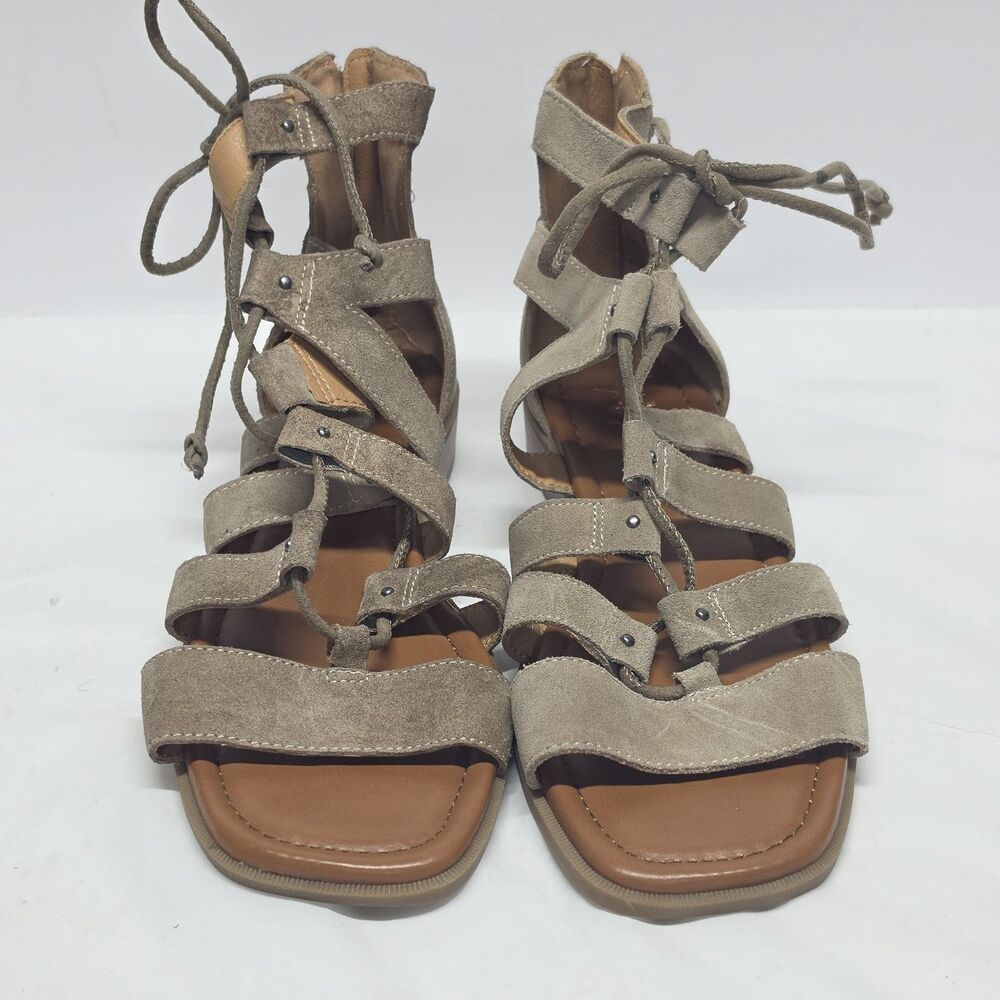 Crown Vintage Steralla Gladiator Lace Up Sandals Gray Beige Suede Women's 9 Boho